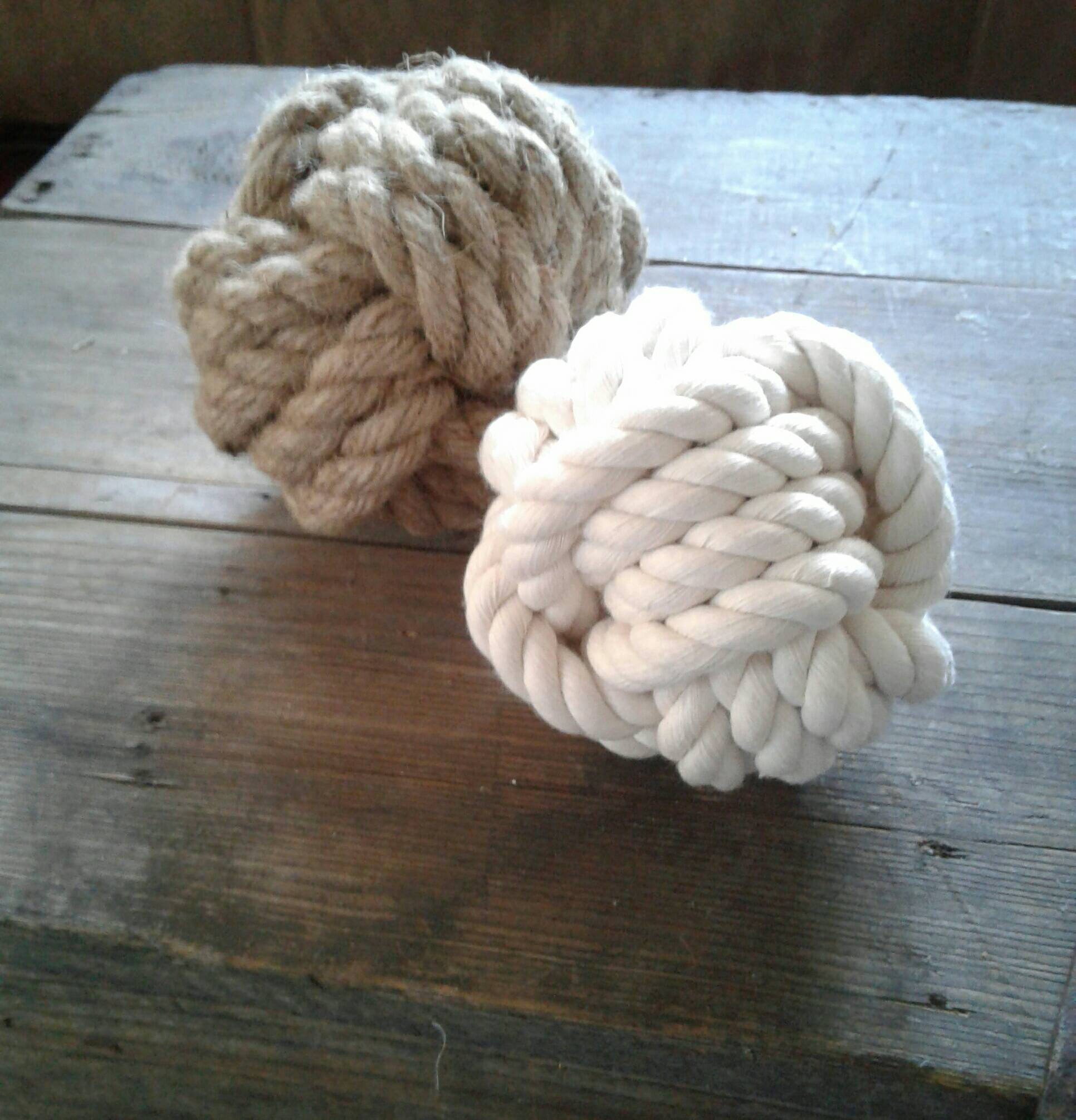 Set of 4 nautical jute rope knot balls in natural and white Etsy