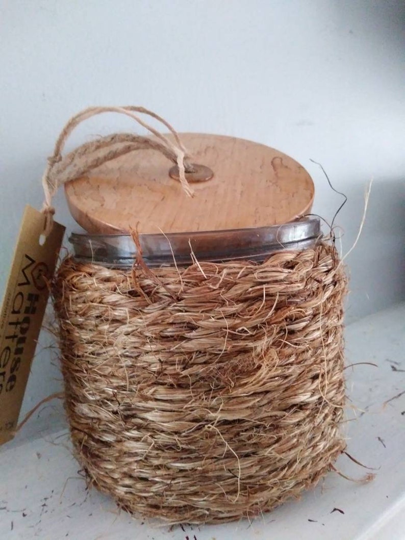 Decorative Glass Jar With Aged Style Wood Lid Wrapped In Etsy