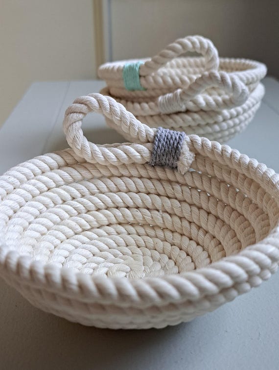 MINI rope bowl,nautical,mini bowl,table decor,beach house,lake house,unbleached white,coastal, coastal farmhouse,rental, basket,mint,gray