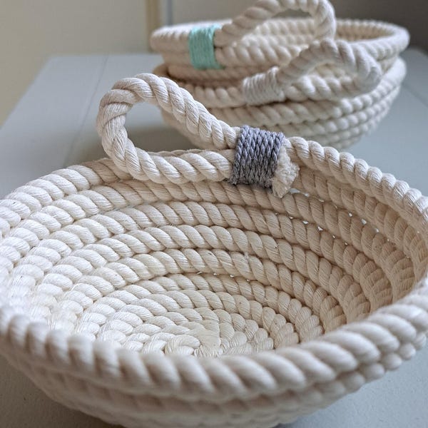 MINI rope bowl,nautical,mini bowl,table decor,beach house,lake house,unbleached white,coastal, coastal farmhouse,rental, basket,mint,gray