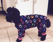Dog Jammies made bespoke, for all small breeds in polar fleece up to 18 inches in length maximum. Free UK postage, worldwide three pounds