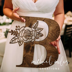 Wedding guest book alternative, Large Wood Letter, Large Wood Initial Sign, Floral Letter, Monogram Wall Hanging, Personalized Wedding Gift