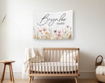 Custom Name Banner, Baby Name Sign, Personalized Name Sign, Nursery Wall Art, Custom Name Flag, Baby Shower Decor, Name Tapestry