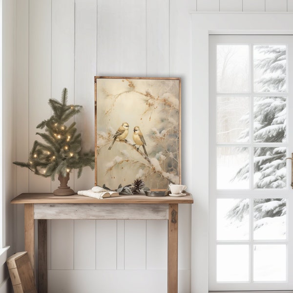 Winter Wall Art, Bird Wall Art, Vintage Bird Painting, Framed Canvas Print, Landscape Wall Art, Winter Decor, Framed Wall Art,