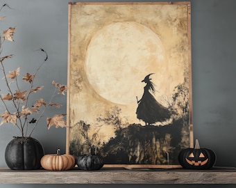 Witch Decor, Halloween Wall Art, Witch Art Print, Vintage Oil Painting Print,  Dark Academia, Moody Wall Art, Dark Cottagecore