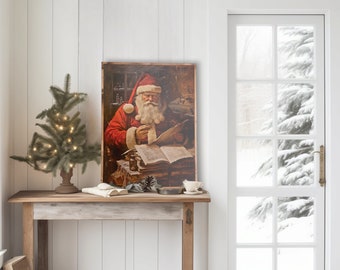 Impression père Noël vintage, toile de père Noël, impression sur toile encadrée, art mural de Noël, décoration de cheminée de Noël, enseigne de Noël, art encadré,