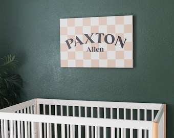 Boys Name Sign, Personalized Name Sign, Checkered Nursery Decor, Baby Name Sign, Canvas Name Sign, Modern Nursery Decor, Baby Shower Gift