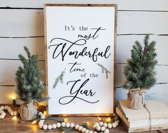 It's the most wonderful time of the year, Christmas Sign, Christmas Wood Sign, Farmhouse Christmas Decor, Neutral Christmas Decor