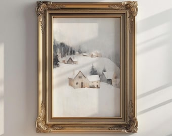 Impresión de paisaje nevado, arte mural invernal, pintura al óleo vintage, impresión de paisaje invernal, decoración de pared navideña, impresiones artísticas vintage, impresión navideña