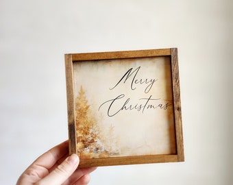 Merry Christmas Sign, Small Framed Christmas Sign, Christmas Art, Vintage Christmas Decor, Gold Christmas Decor, Framed Wood Sign, Handmade