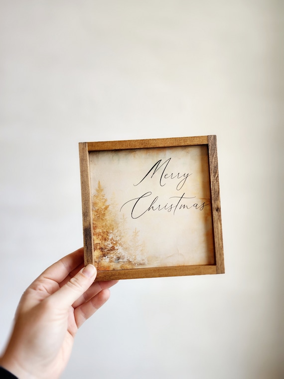 Merry Christmas Sign, Small Framed Christmas Sign, Christmas Art, Vintage Christmas Decor, Gold Christmas Decor, Framed Wood Sign, Handmade