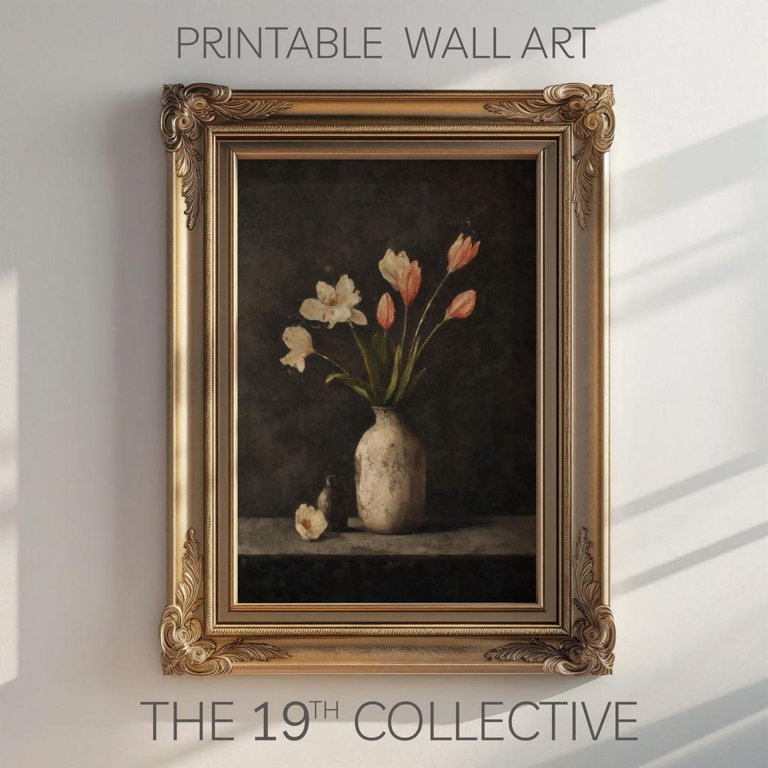 Vintage Floral Print - Botanical Wall Art - Moody Flower Print - Dark ...