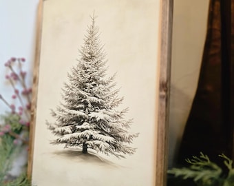 Vintage Christmas Tree Sign, Christmas Signs, Vintage Christmas Decor, Framed Wood Sign, Neutral Christmas Decor, Winter Wall Decor