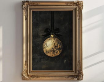 Adorno navideño dorado imprimible, decoración navideña melancólica, impresión navideña, impresión navideña vintage, Navidad minimalista, impresión de pintura al óleo