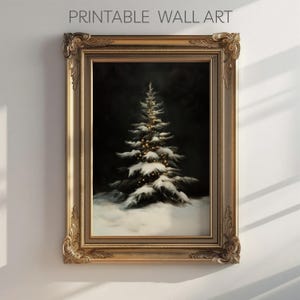 Vintage Christmas Tree Print, Christmas Decor, Dark Festive Print, Moody Holiday Wall Art, Printable Decor,  Moody Christmas Print