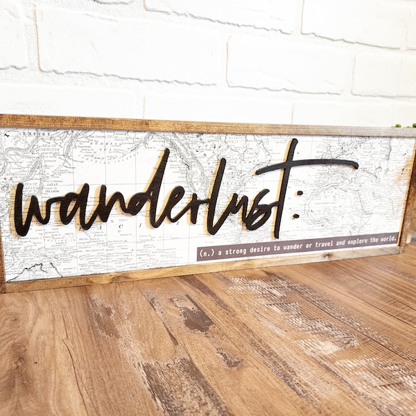 Wanderlust Sign, Travel Wall Art, Travel Themed Decor, Map Sign, Gift For Traveler, Travel Gift, Nursery Wall Art, RV Decor, Camper Decor