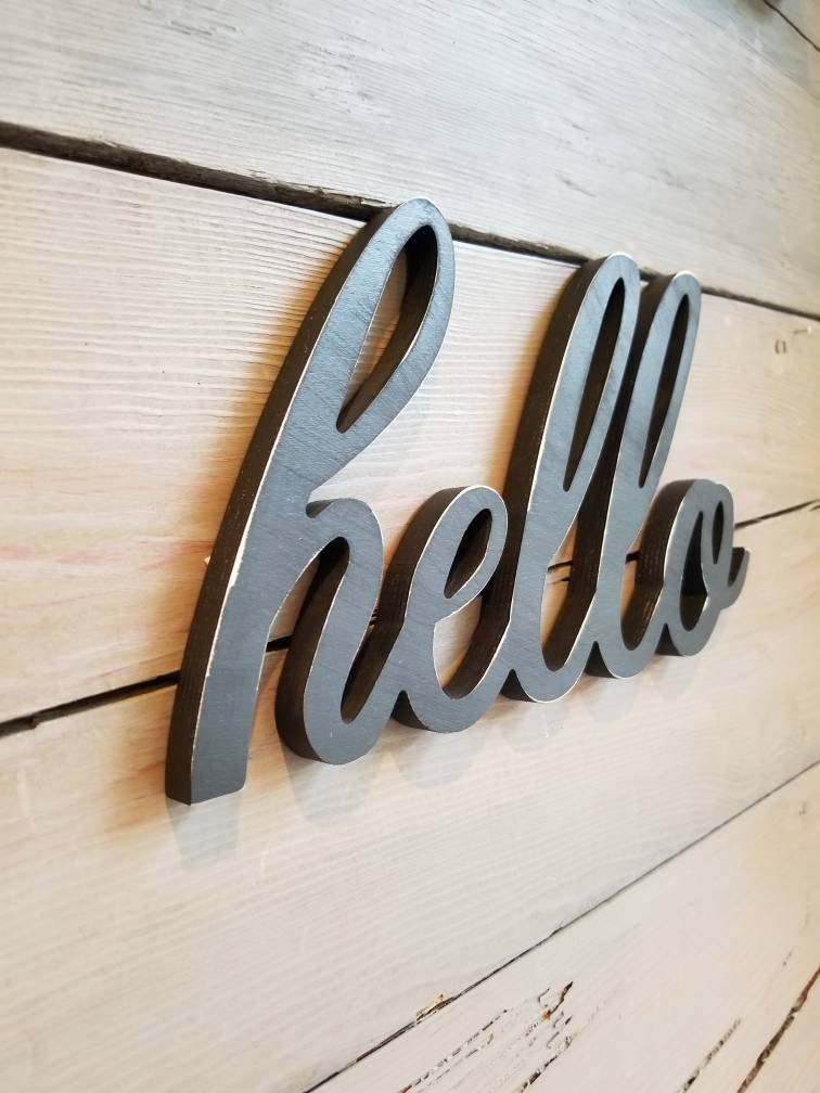 Hello Wood Word Cutout Sign, Wooden Hello Sign, Housewarming Gift, Wo…
