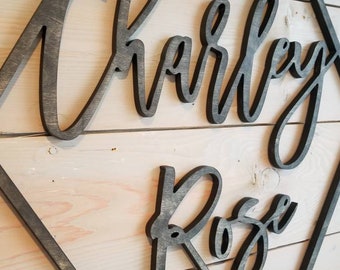 Custom Name Sign, Hexagon Name Sign, Wood Baby Name Sign, Name Sign for Nursery, Wedding Backdrop Sign