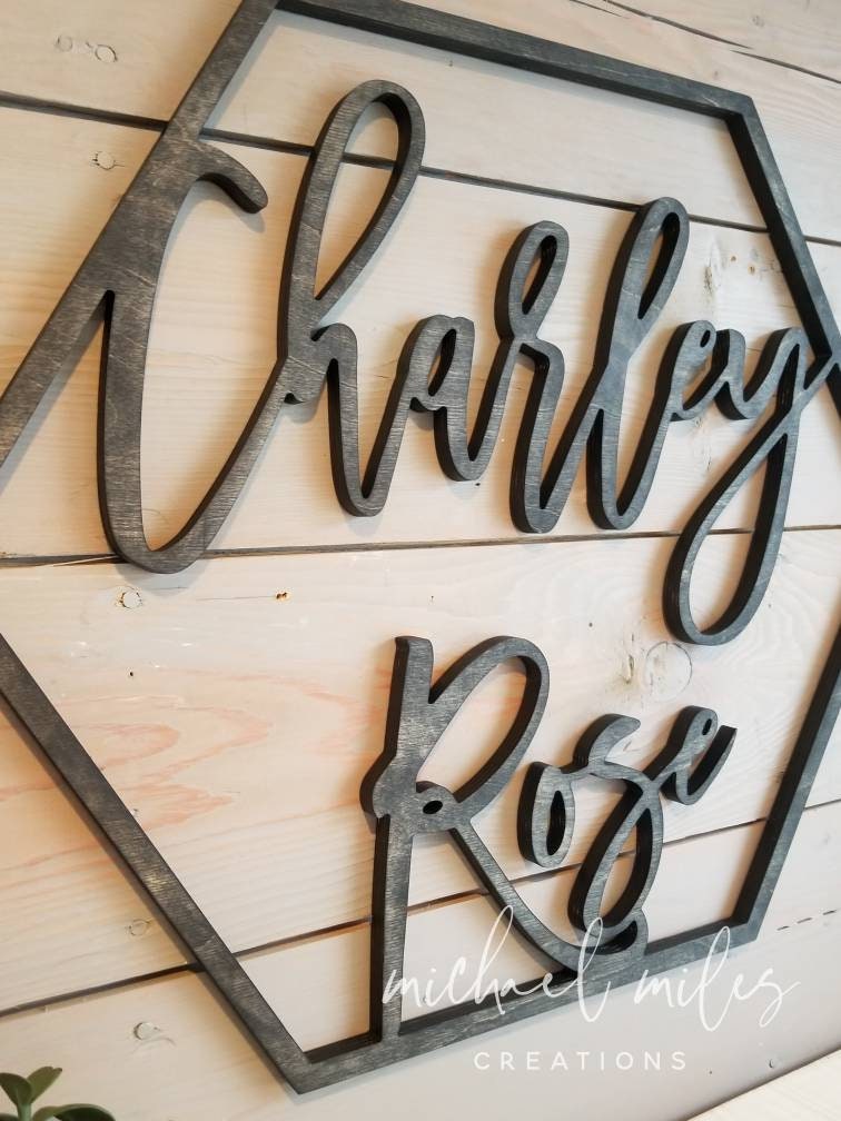 Custom Name Sign, Hexagon Name Sign, Wood Baby Name Sign, Name Sign f…