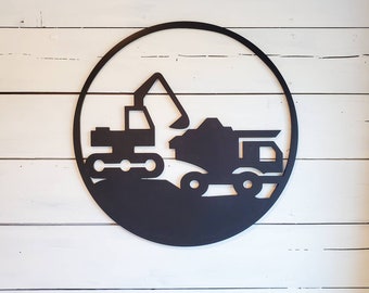 Construction Themed Wall Decor, Dump Truck Sign, Excavator Sign For Boys Room, Construction Wall Decor For Nursery Or Playroom, Wall Art