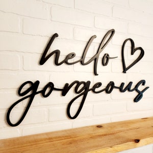 Hello Gorgeous Sign, Salon Decor, Teen Girls Room Decor, Bathroom Sign, Salon Sign, Bridal Shower Decor, Word Art, Dorm Decor, Wood Sign image 2