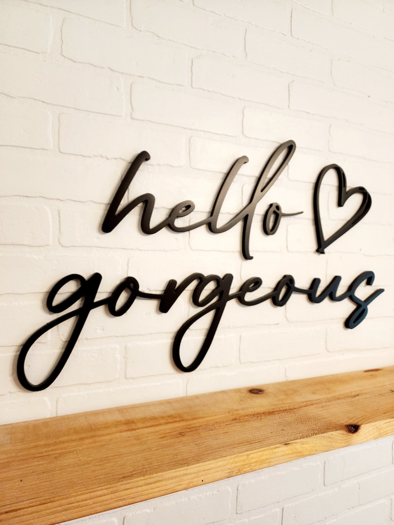 Hello Gorgeous Sign, Salon Decor, Teen Girls Room Decor, Bathroom Sign, Salon Sign, Bridal Shower Decor, Word Art, Dorm Decor, Wood Sign image 2