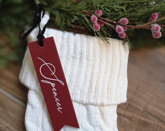Etiquetas para calcetines navideños, etiquetas de madera para Navidad, decoración navideña personalizada