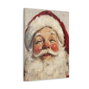Puede incluir: Una pintura de primer plano de Santa Claus con barba blanca y gorro rojo. Sonr&iacute;e con los ojos cerrados.