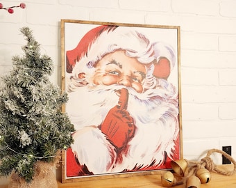Impression père Noël secret, toile encadrée, art mural de Noël, décoration de cheminée de Noël, enseigne de Noël, art encadré, père Noël vintage