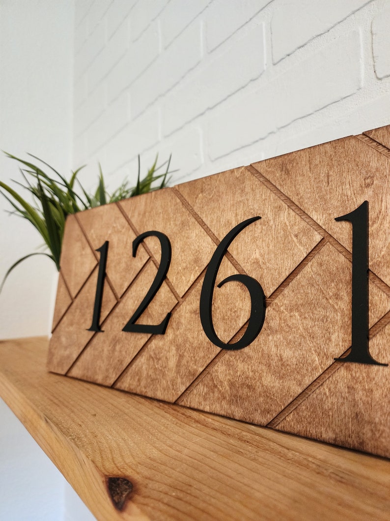 Herringbone Address Sign, Modern House Number Sign, House Numbers, Address Plaque, Realtor Closing Gift, Personalized Housewarming Gift 画像 3