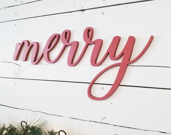 Merry Sign, Christmas Sign, Word Sign, Wood Word Sign, Rustic Christmas Decor