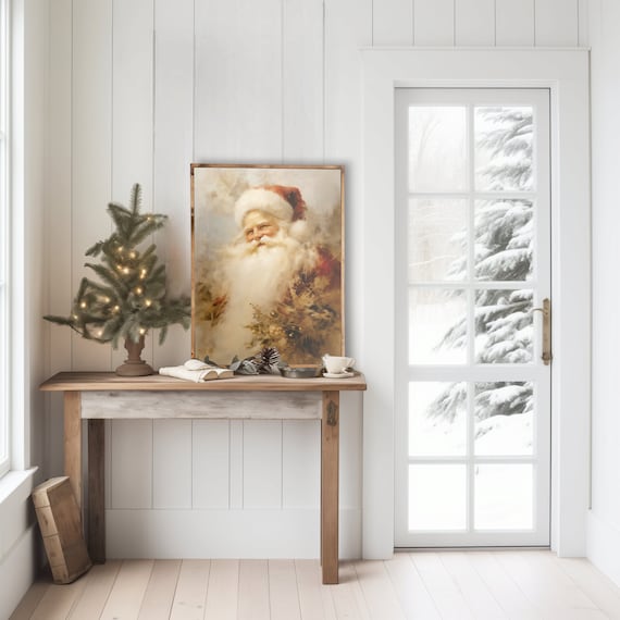 Vintage Santa Print, Santa Wall Art Framed, Framed Canvas Print, Christmas Wall Art, Christmas Mantel Decor, Christmas Sign, Framed Art