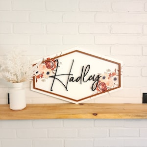 Floral Nursery Name Sign: Custom Wood Baby Girl Decor