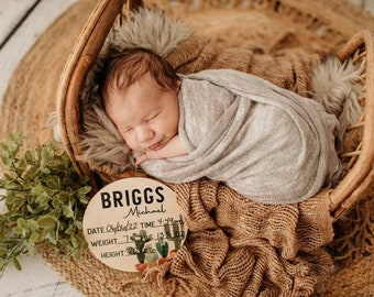 Baby Birth Stat Sign, Cactus Nursery Decor, Personalized Birth Announcement Sign, Newborn Photo Prop, Hospital Sign, Name Announcement Sign