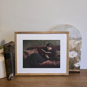 Woman Reading Art Print, Wall Art, Vintage Art Print, Bookish Decor, Antique Portrait Woman Reading, Wood Sign, Framed Art Print