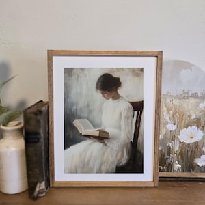 Woman Reading Art Print, Wall Art, Vintage Art Print, Bookish Decor, Antique Portrait Woman Reading, Wood Sign, Framed Art Print