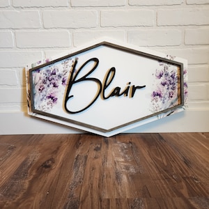 Wildflower Name Sign, Purple Nursery Decor, Nursery Name Sign, Wooden Name Sign, Baby Shower Gift, Crib Signs, Wood Name Sign