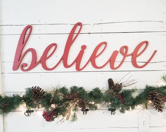 Believe Christmas Sign: Baltic Birch Wood, Farmhouse Decor