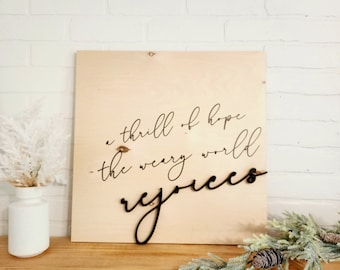 A Thrill Of Hope Christmas Sign, Christmas Wall Decor, Christmas Mantel Decor, The Weary World Rejoices Sign, Neutral Christmas Decor