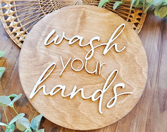 Wash Your Hands Bathroom Sign, Bathroom Decor, Round Bathroom Sign, Farmhouse Bathroom Sign, Bathroom Sign, Bathroom Wall Decor