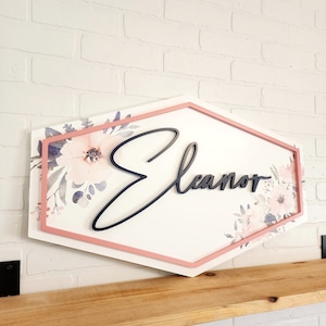 Floral Baby Girl Name Sign, Wood Nursery Decor
