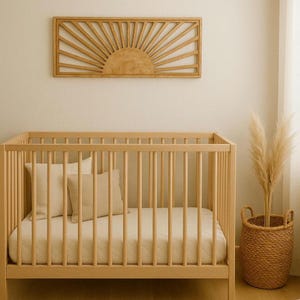 Sunshine Nursery Wall Art – Boho Baby Sign | Neutral Wooden Sun Wall Decor for Gender Neutral Nursery or Baby Shower Gift