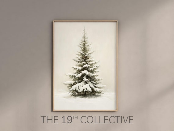 Christmas Tree Print, Neutral Christmas Tree Art, Winter Wall Art, Printable Wall Art, Modern Vintage Christmas Print, Cozy Christmas Decor