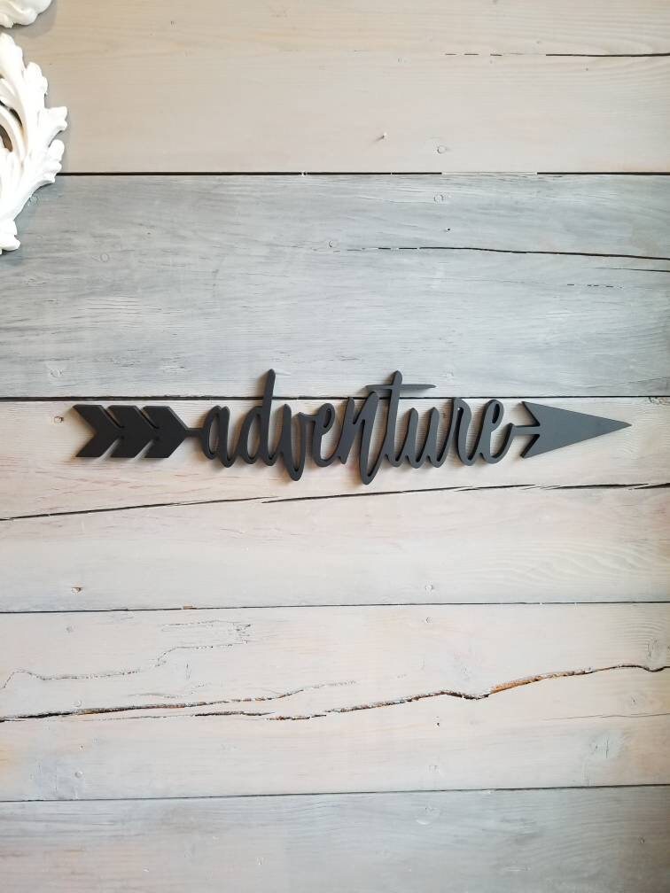 Adventure Sign, Arrow Wall Decor, Wood Arrow Sign, Travel Decor, Play…