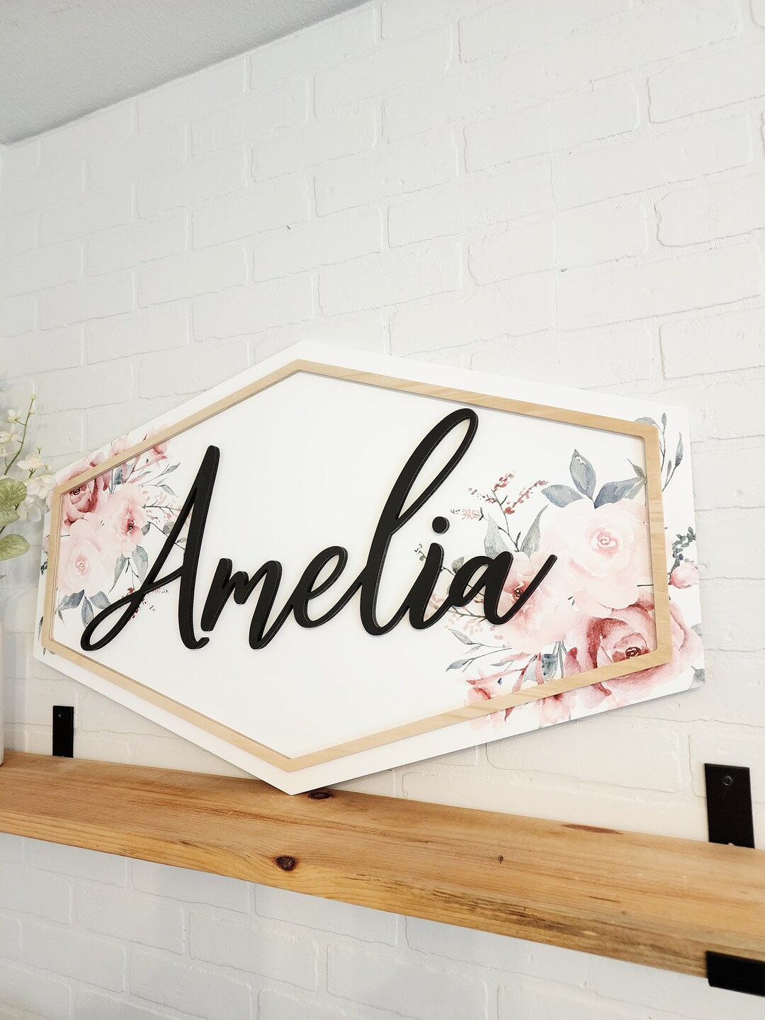 Floral Nursery Name Sign: Watercolor Flowers, Wood Name Cutout - Etsy