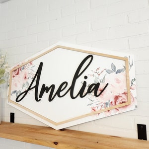 Name Sign For Nursery Girl, Nursery Name Sign.  Floral Nursery Sign, Girl Name Sign, Unique Name Sign, Wood Name Sign, Name Cutout