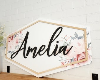 Name Sign For Nursery Girl, Nursery Name Sign.  Floral Nursery Sign, Girl Name Sign, Unique Name Sign, Wood Name Sign, Name Cutout