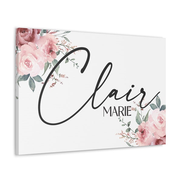 Floral Nursery Name Sign on Canvas - Baby Shower Gift, Crib Decor, Boho Baby Girl Room Decor, Canvas Wall Hanging, Flower Name Sign For Girl