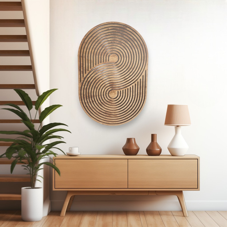 Wood wall art with midcenturay modern geometric design