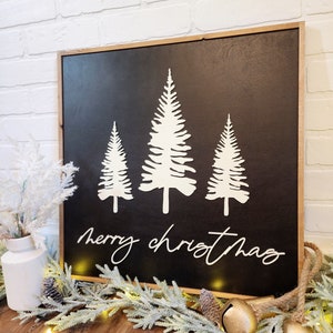 Merry Christmas Sign, Christmas Tree Sign, Christmas Mantel Sign, Neutral Christmas Decor, Modern Christmas Decor, Black Christmas Decor